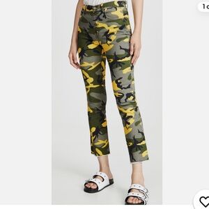 Pam and Gela exposed button cropped kick flare pants. Camouflage w/yellow. 26